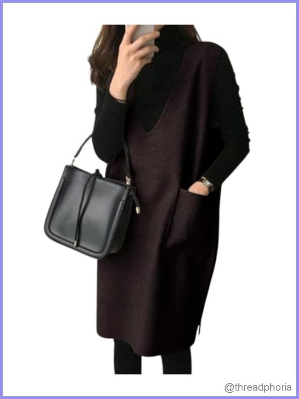Wool Blend Sleeveless Long Vest Dress with Pockets